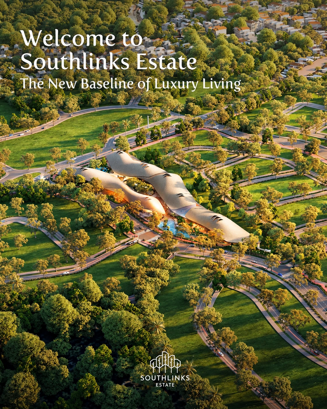 Welcome to Southlinks Estate — The New Baseline of Luxury Living. Enhanced artist’s perspective of the estate.